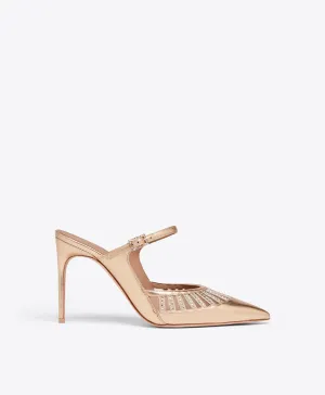 Bardot 90 Gold Leather Heeled Mules