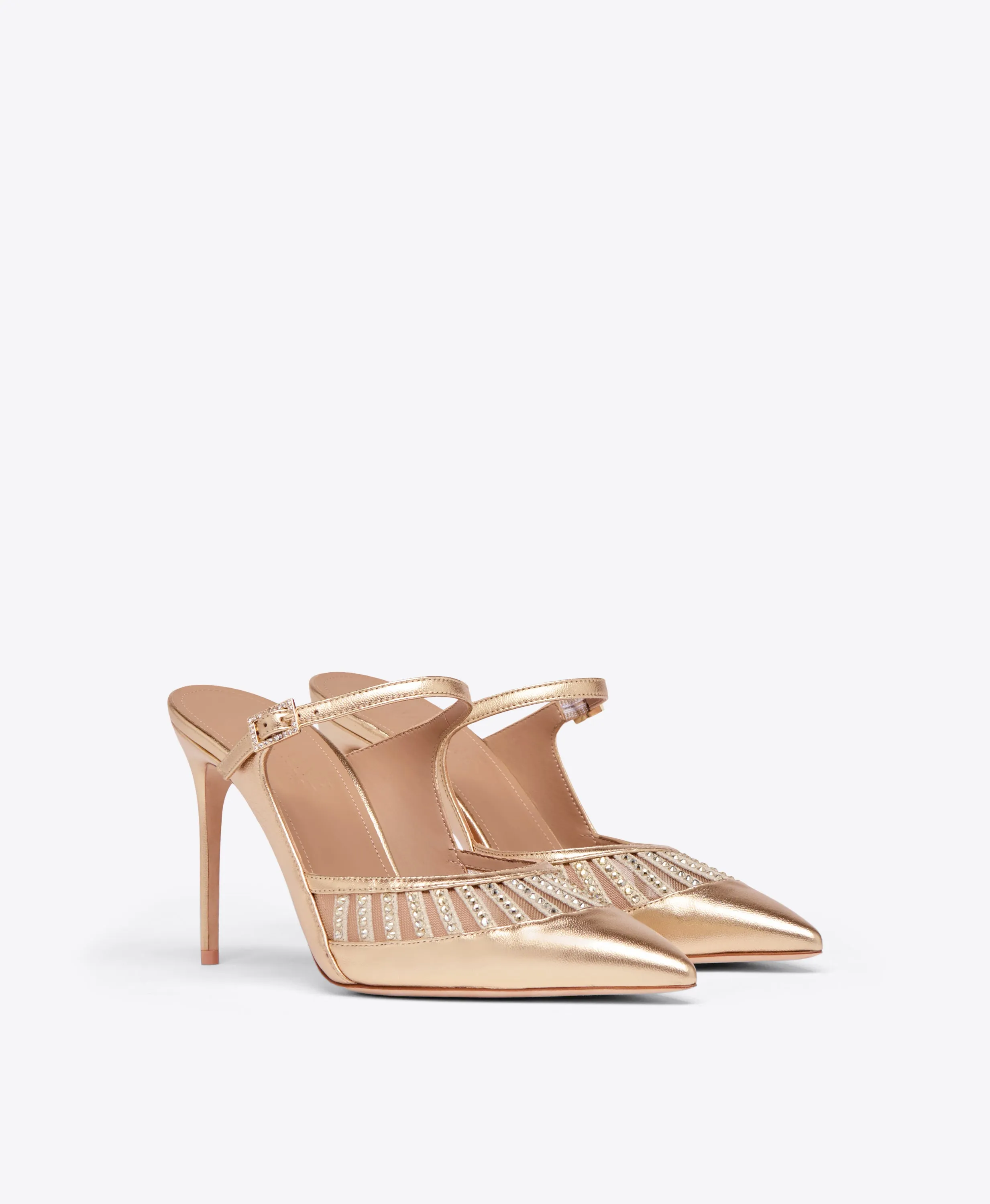 Bardot 90 Gold Leather Heeled Mules