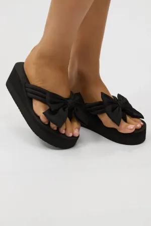 Black Bow Decor Wedge Sandals