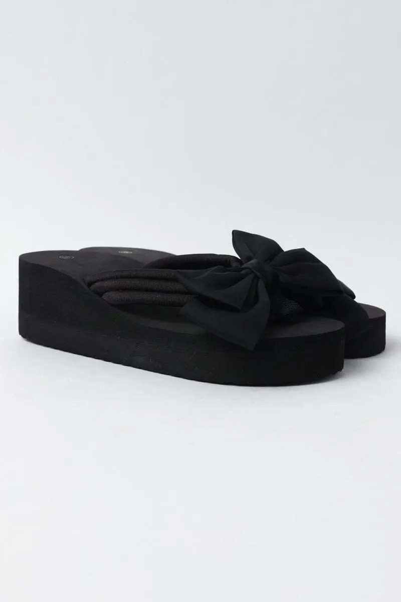Black Bow Decor Wedge Sandals