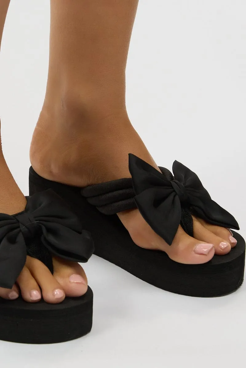 Black Bow Decor Wedge Sandals