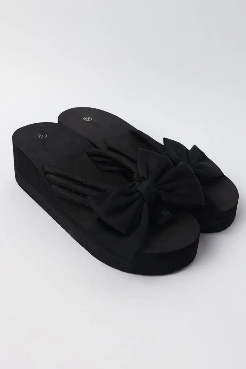 Black Bow Decor Wedge Sandals