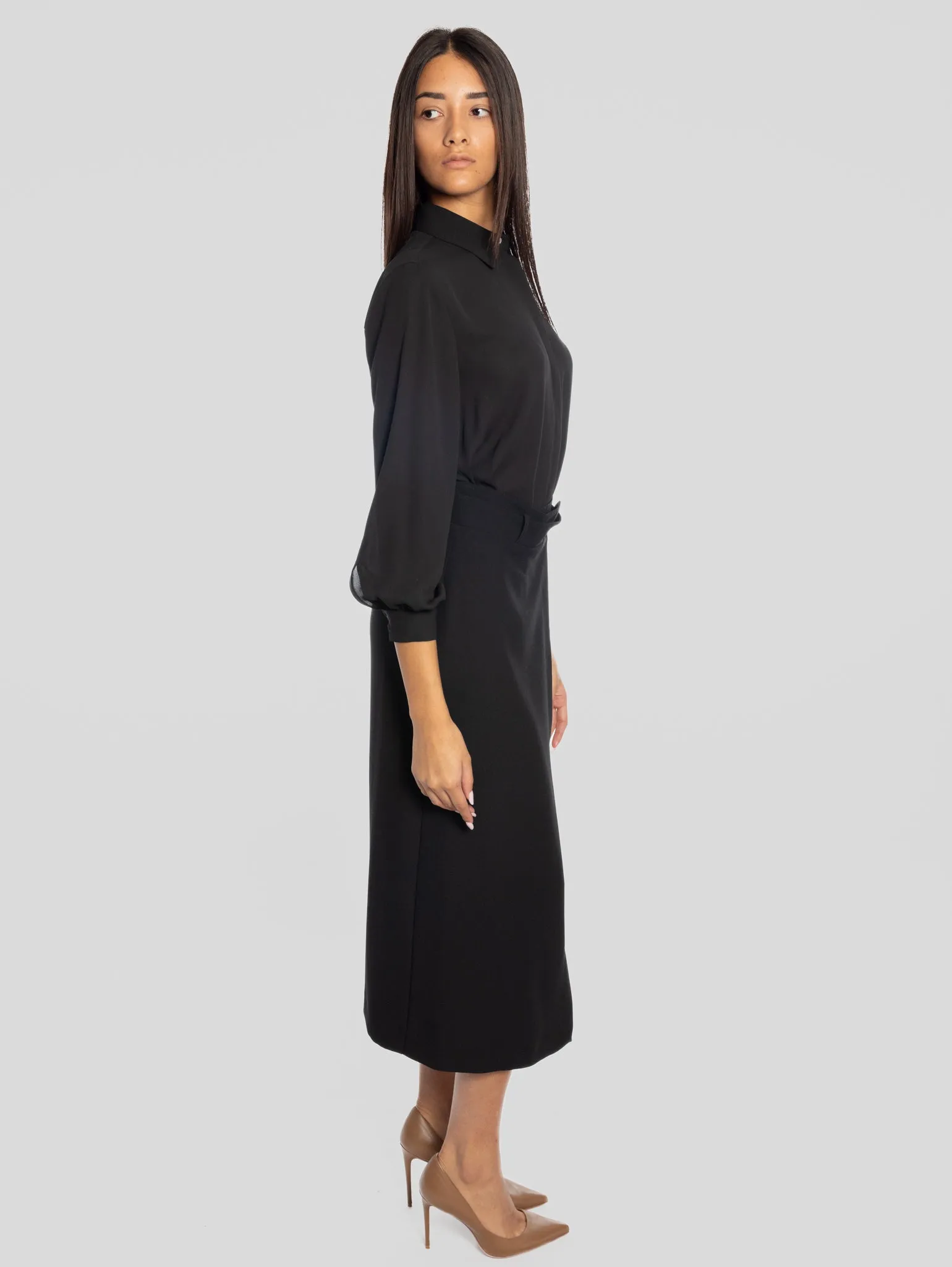 Black Wrap Midi Dress