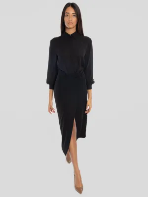 Black Wrap Midi Dress