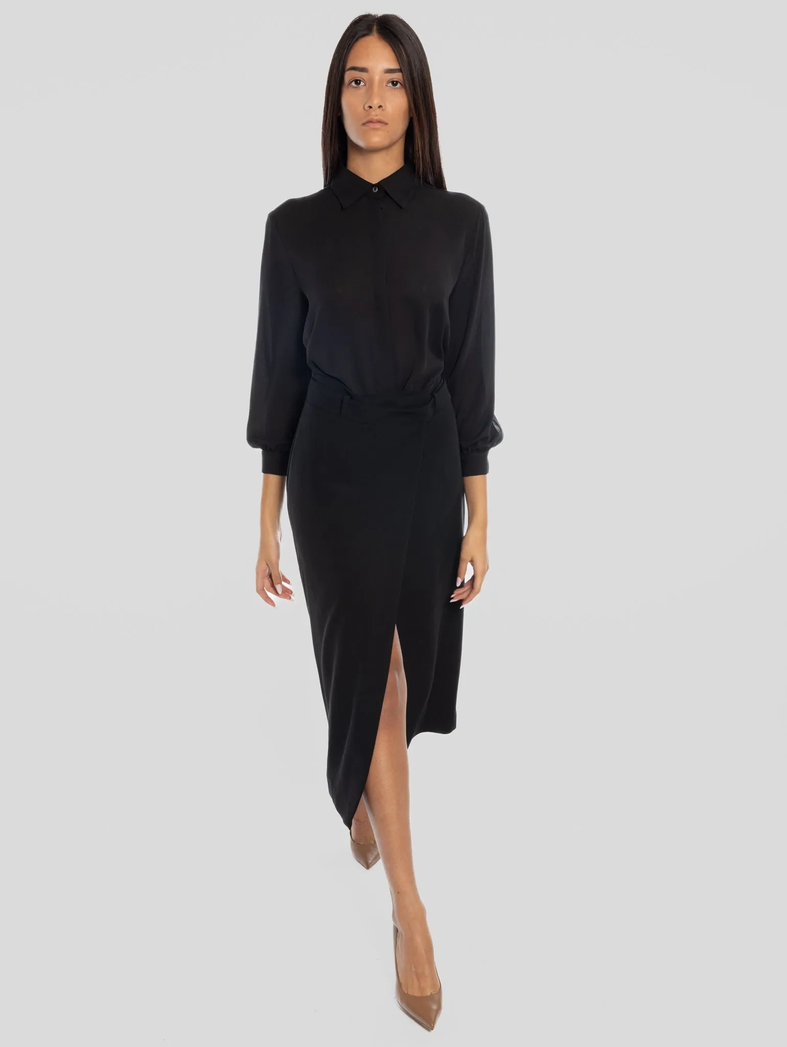Black Wrap Midi Dress