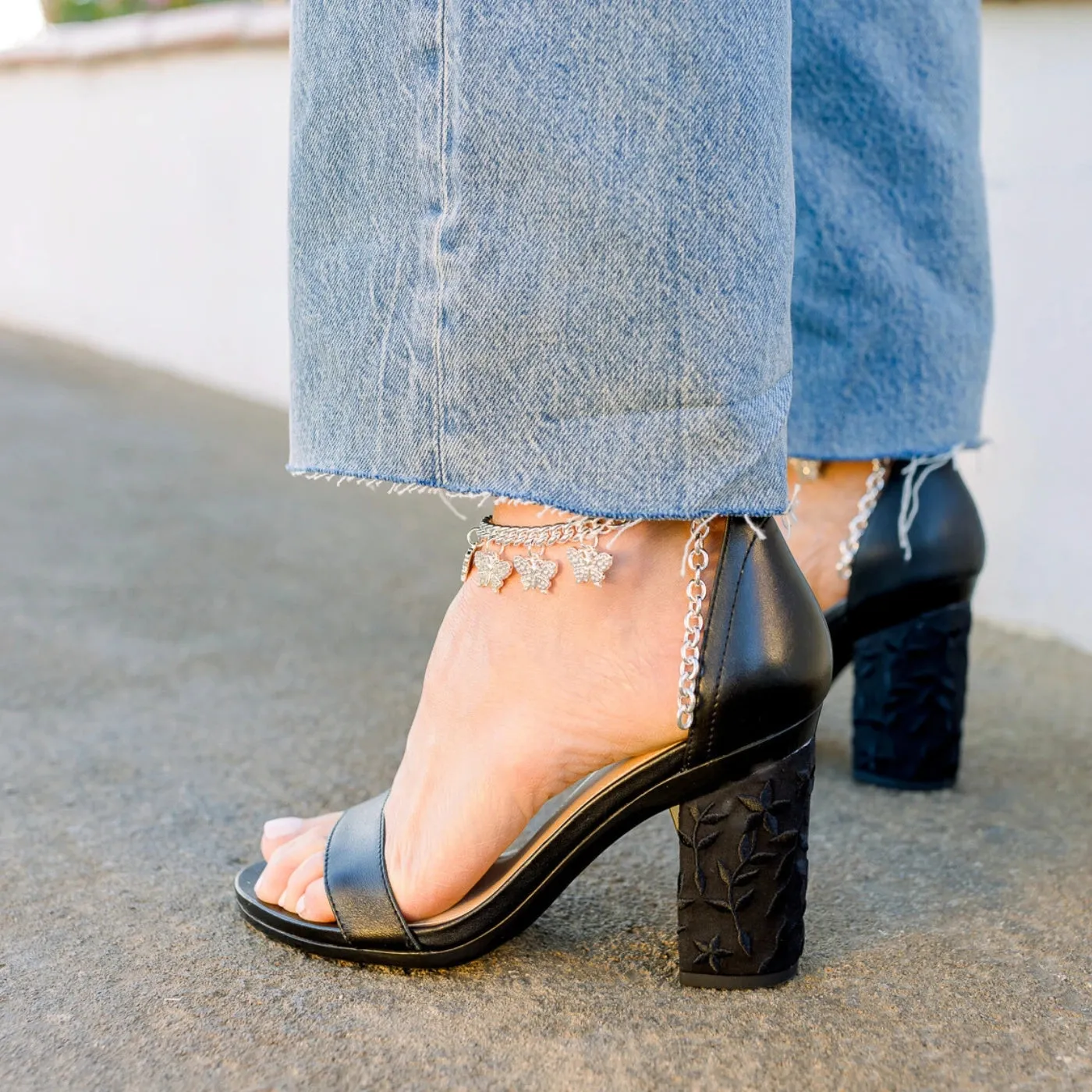 Block Heel Kit 3 Coal Floral Embroidery