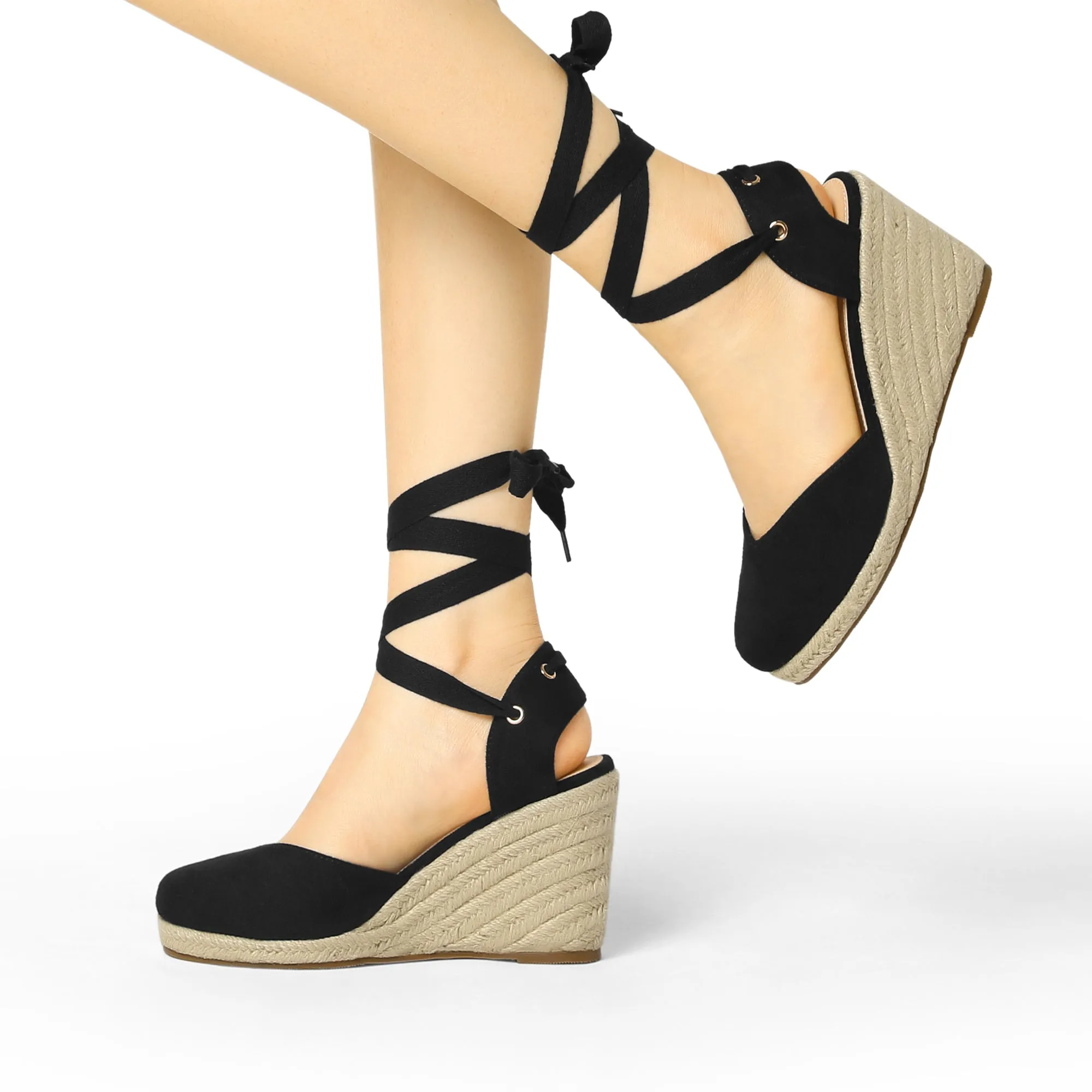 Closed Toe Espadrilles Wedges Tie Up Wedge Sandals