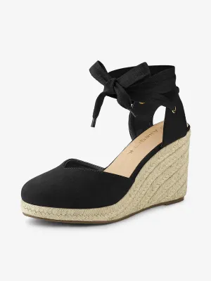 Closed Toe Espadrilles Wedges Tie Up Wedge Sandals