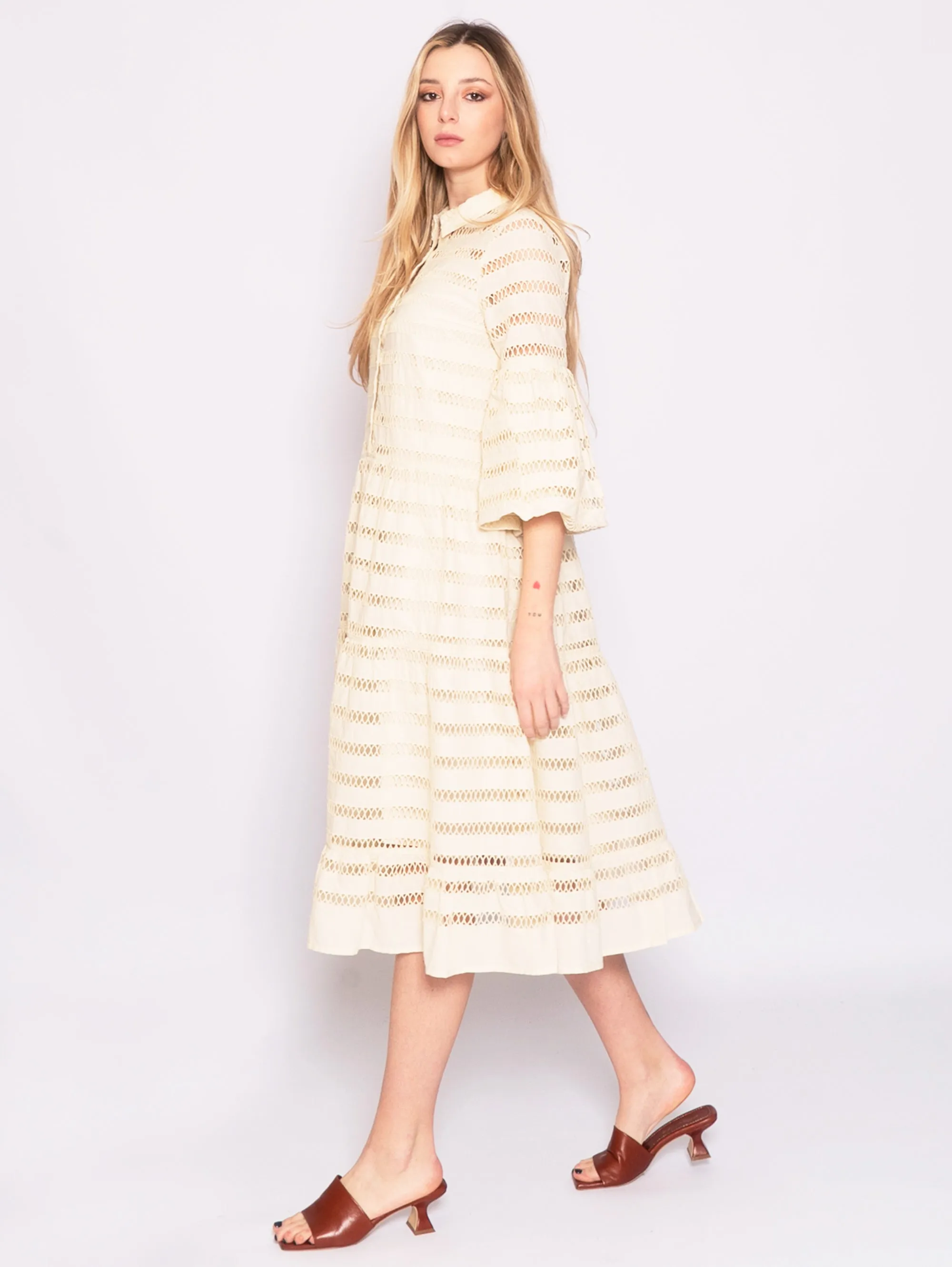 Dress with Transparent Beige Lines