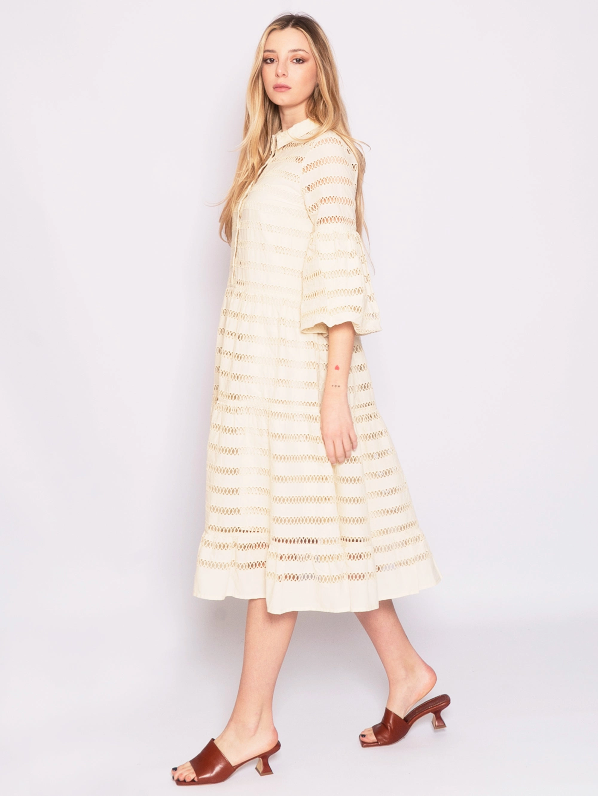 Dress with Transparent Beige Lines