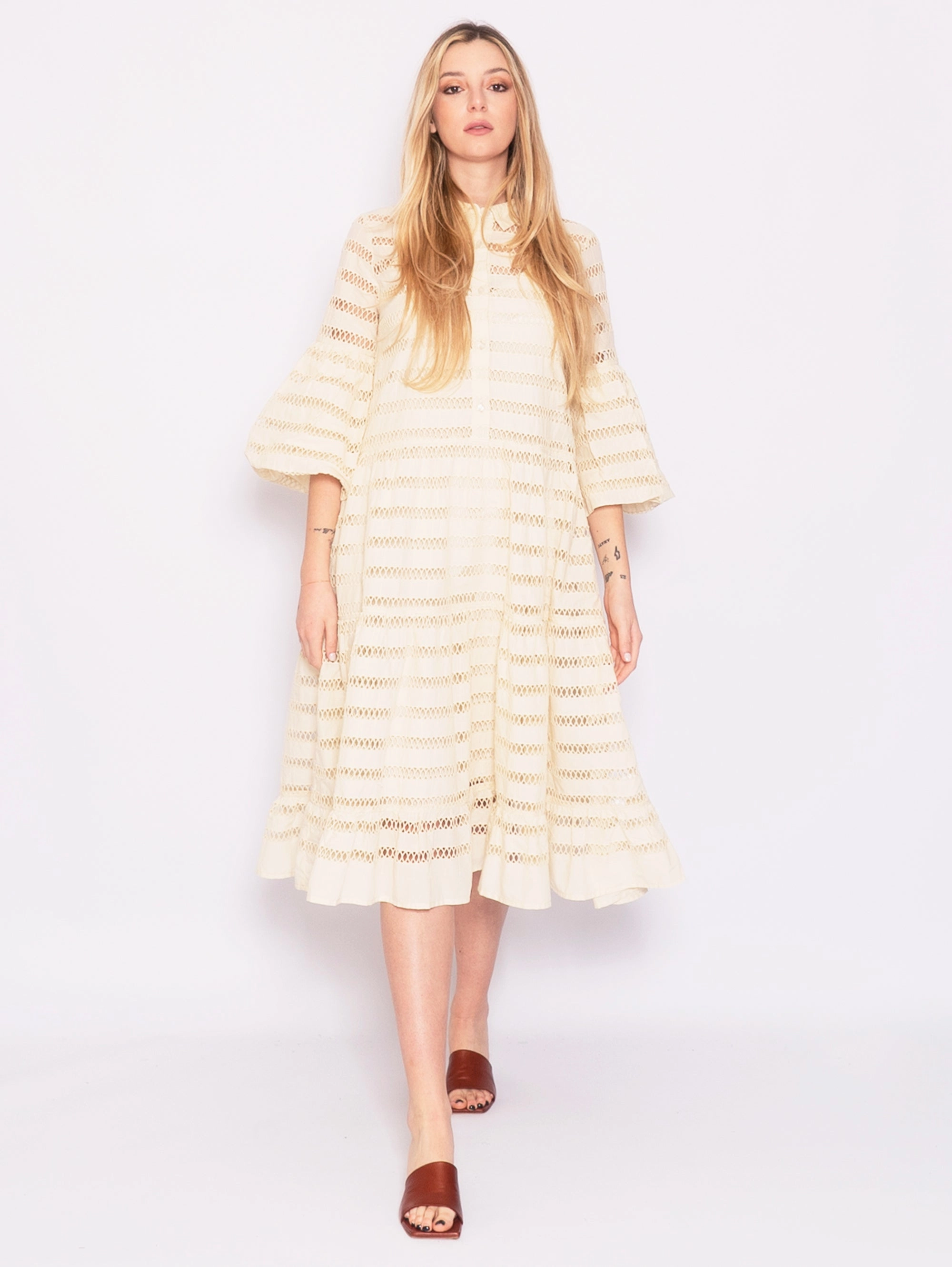 Dress with Transparent Beige Lines