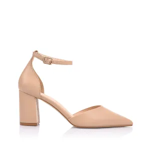 Eli Closed Toe Block Heels - Nude
