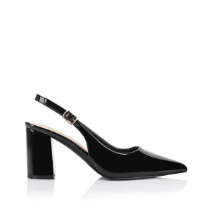 Elio Slingback Block Heels - Black Patent