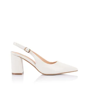 Elio Slingback Block Heels - Chalk White
