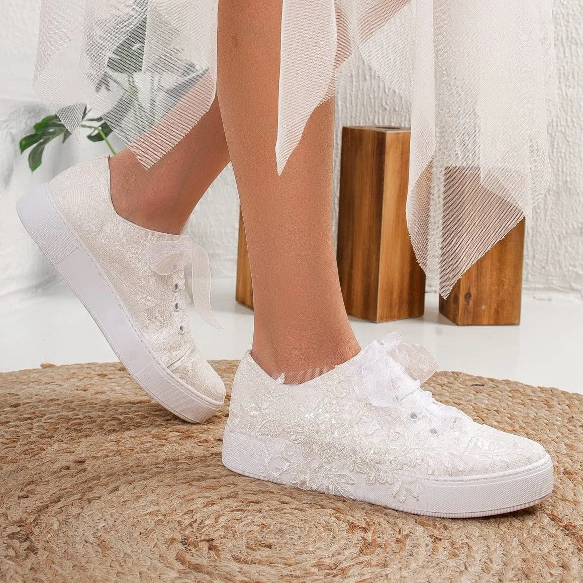 Elise Lace Wedding Sneakers | Ivory