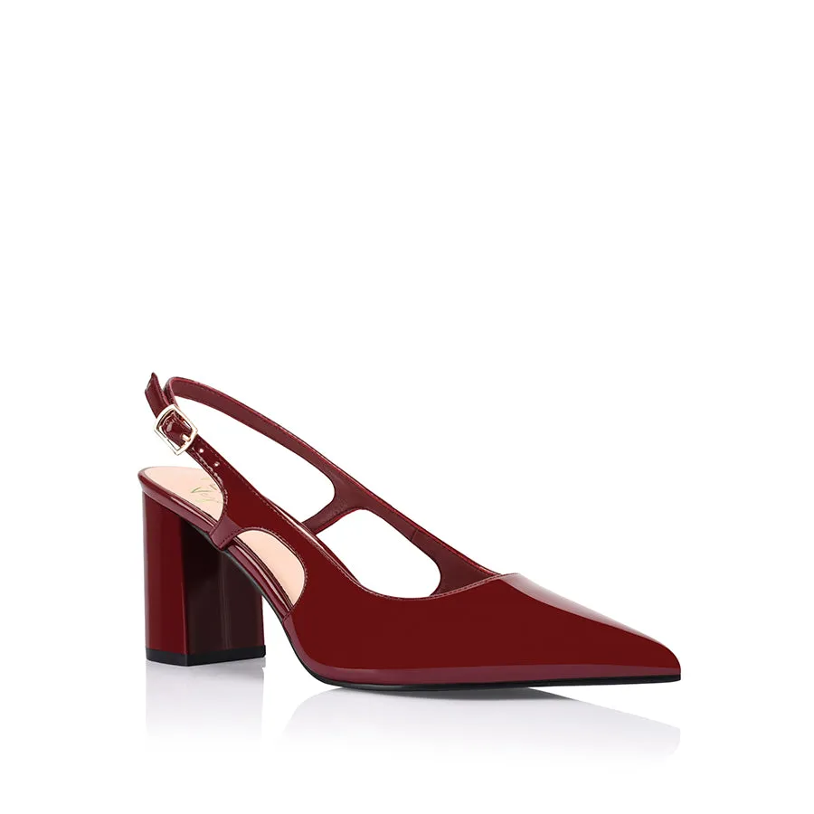 Elton Slingback Block Heels - Wine Patent