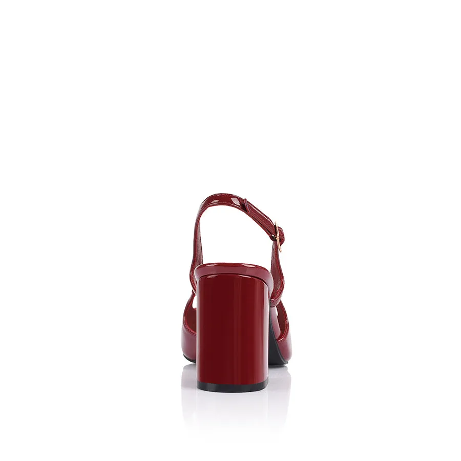 Elton Slingback Block Heels - Wine Patent