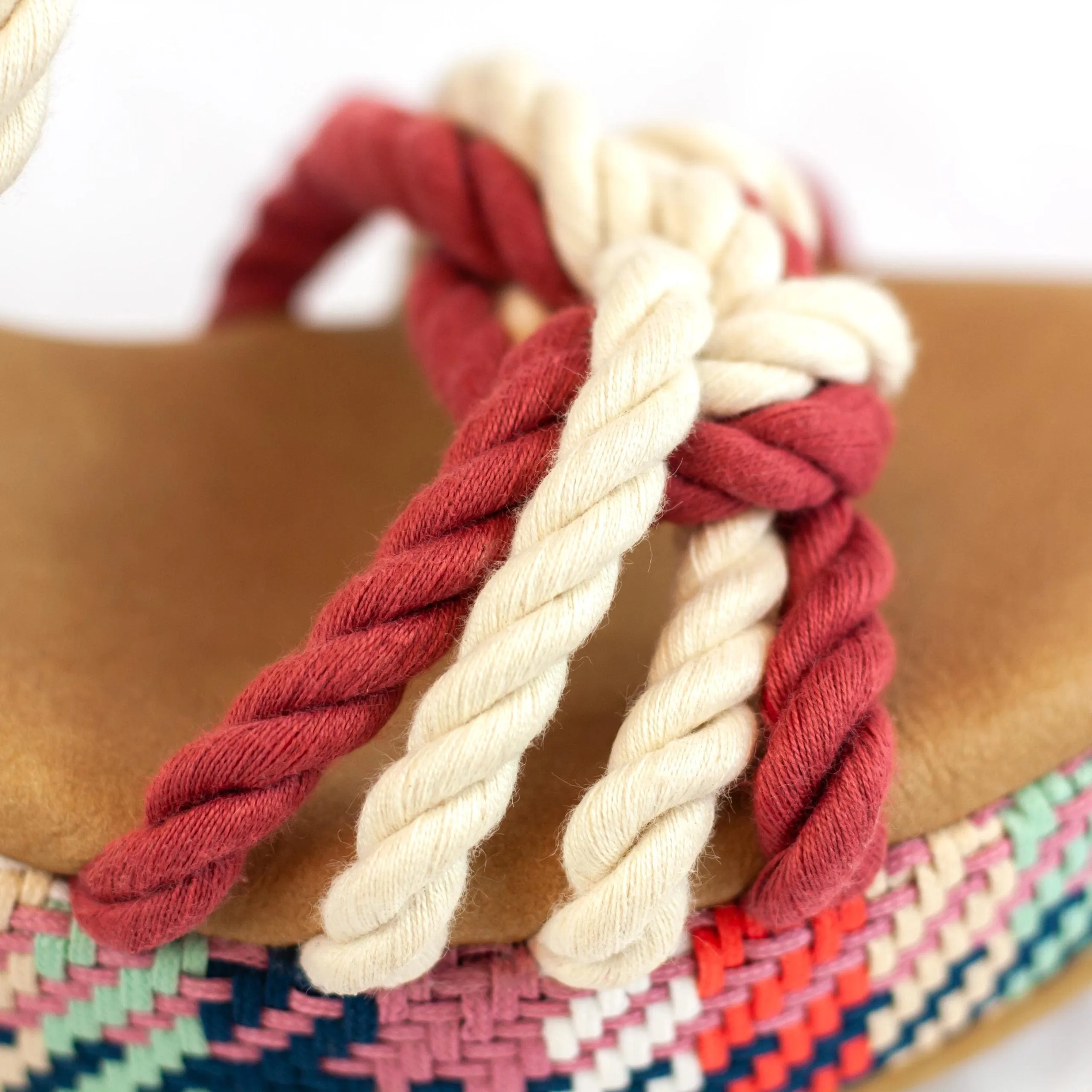 Evelyn Vegan Cotton Rope Wedge Sandals | Red