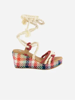 Evelyn Vegan Cotton Rope Wedge Sandals | Red