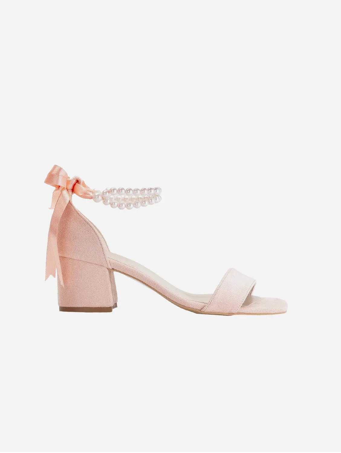 Illy Vegan Suede Pearl Block Heels | Coral