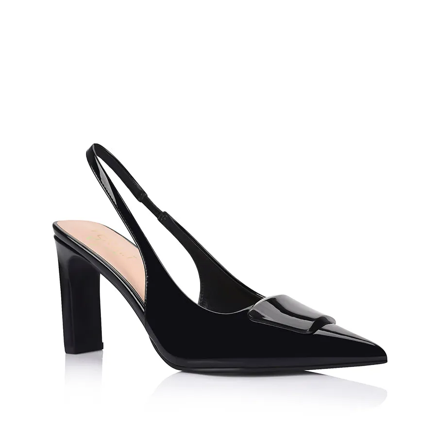 Konga Slingback Block Heels - Black Patent