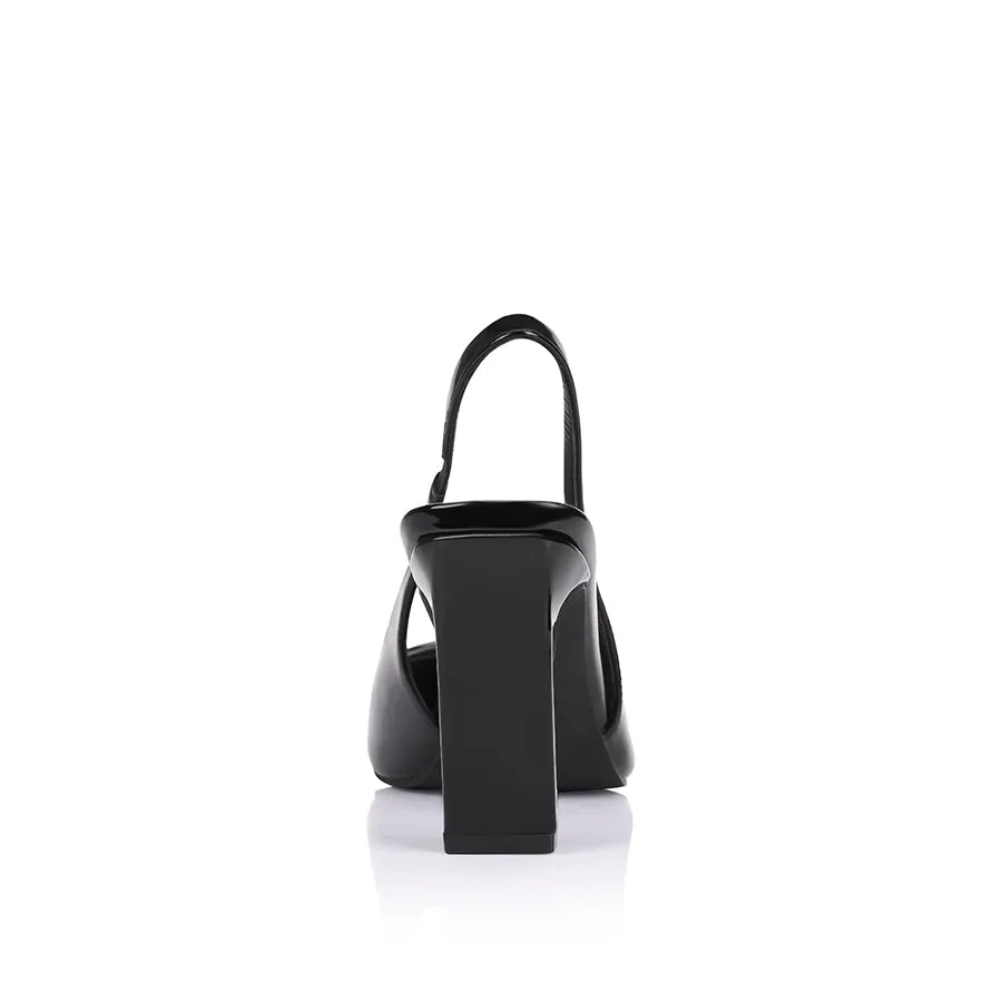 Konga Slingback Block Heels - Black Patent