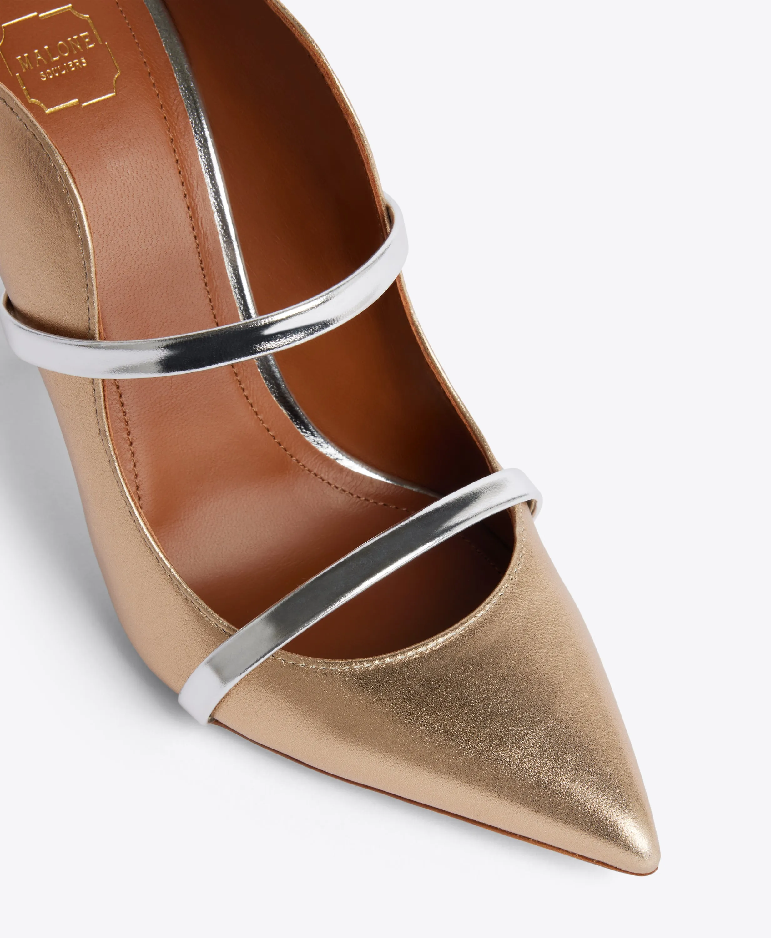 Maureen 100 Gold & Silver Leather Mules