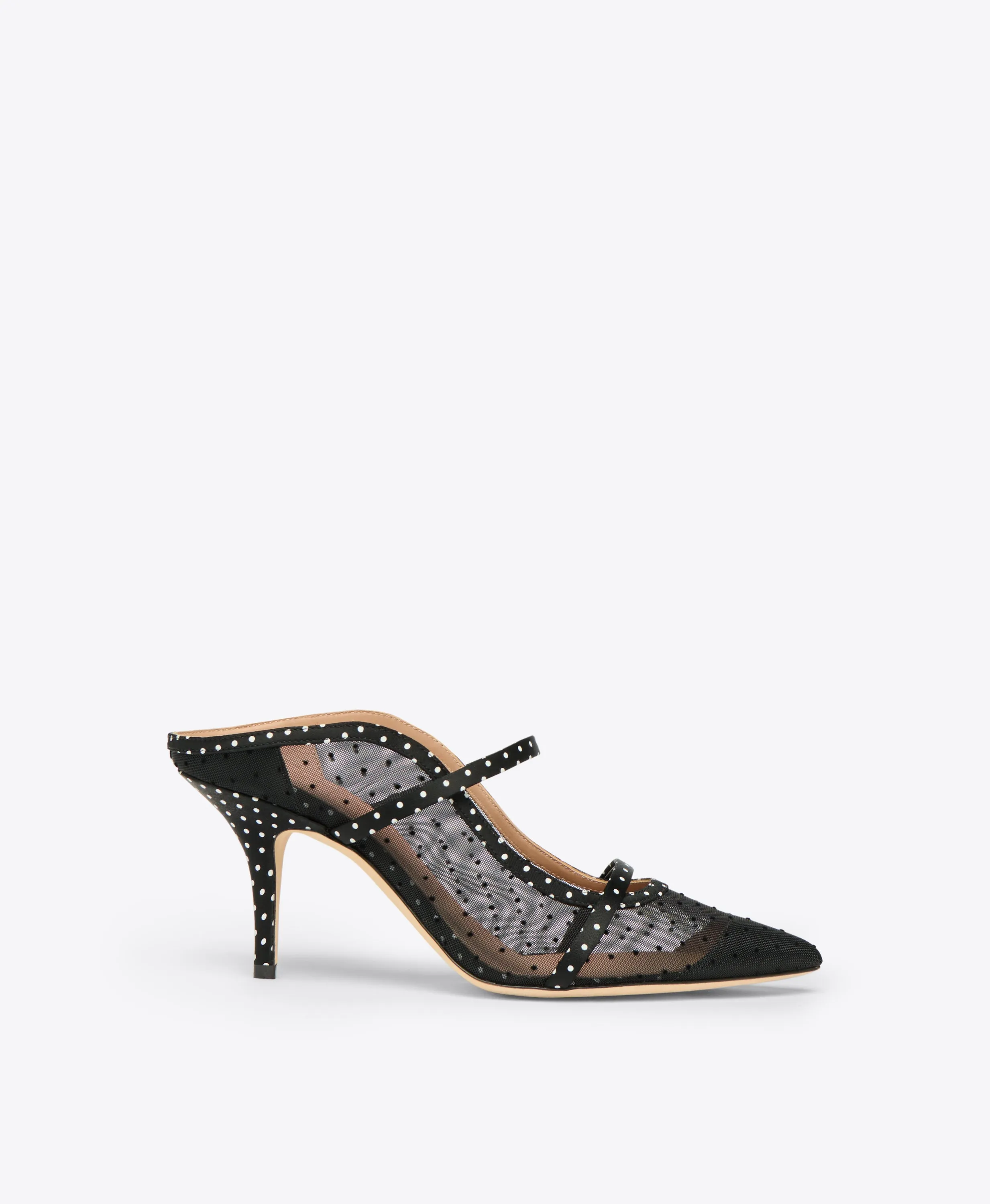 Maureen 70 Black Polka Dot Satin Heeled Mules