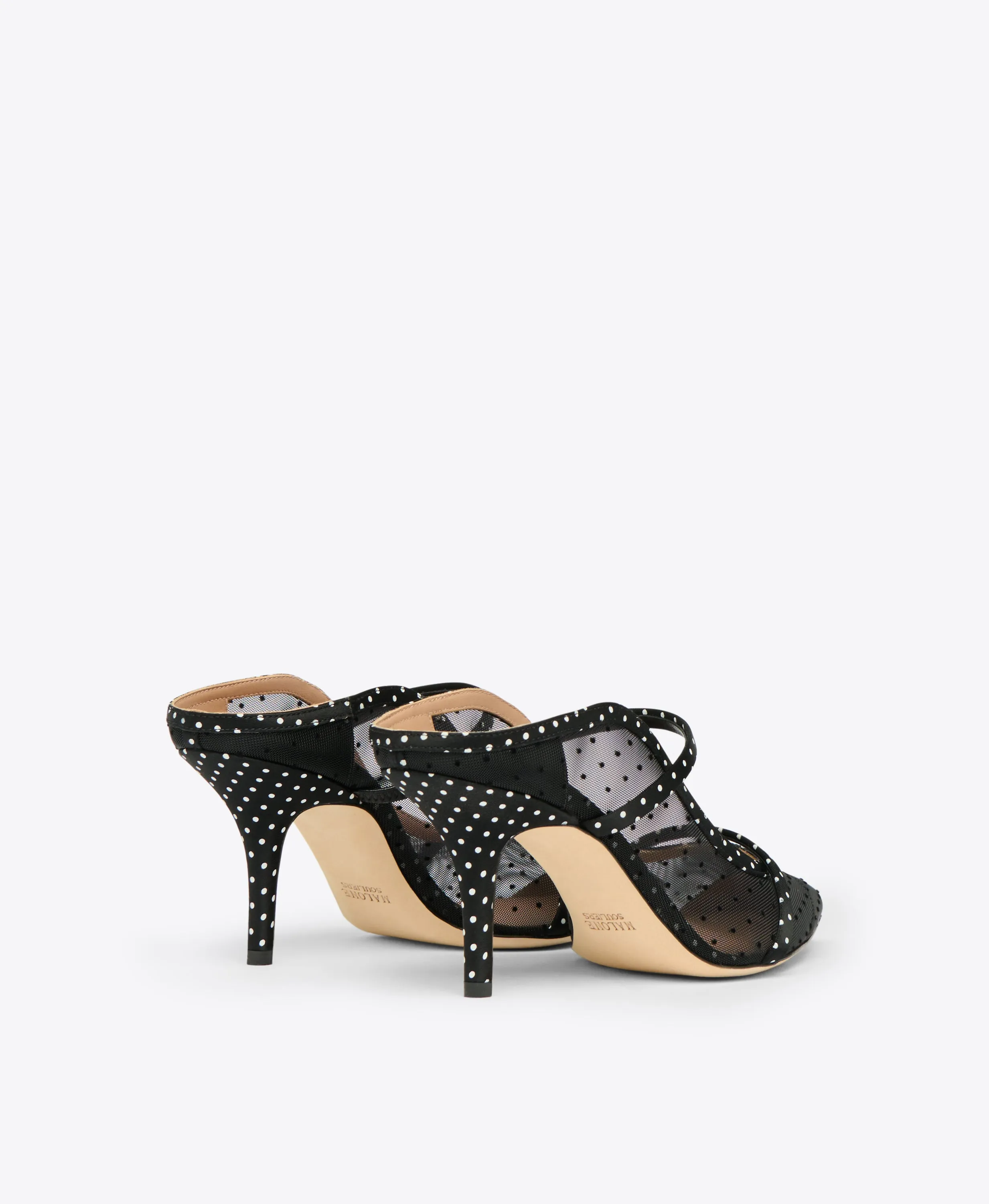Maureen 70 Black Polka Dot Satin Heeled Mules