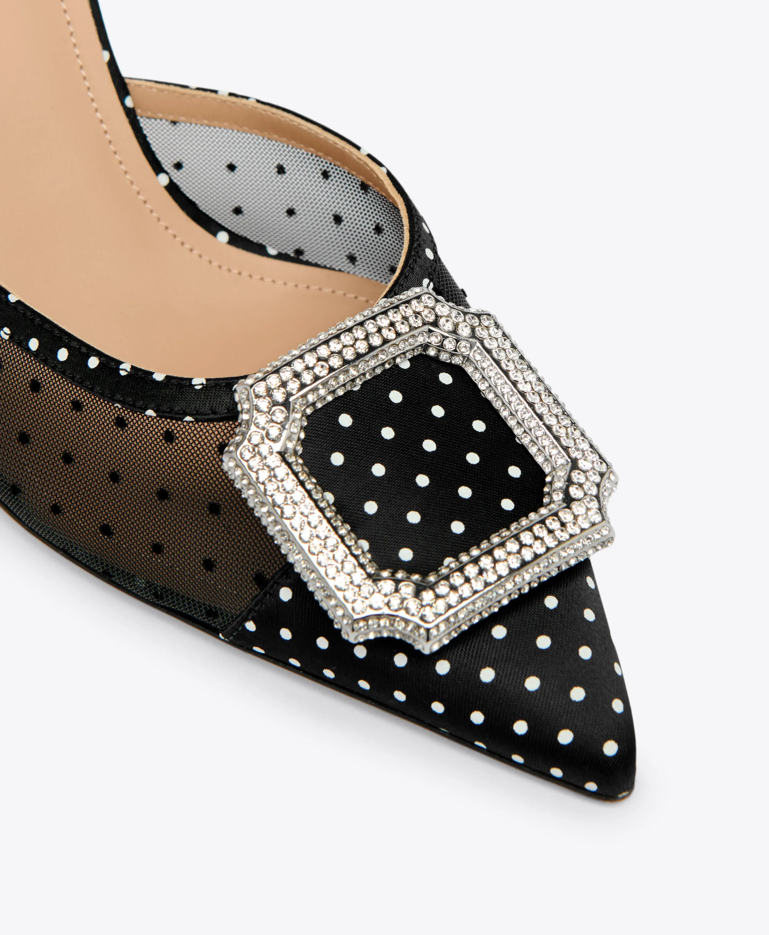 Mona 70 Black Polka Dot Satin Mules