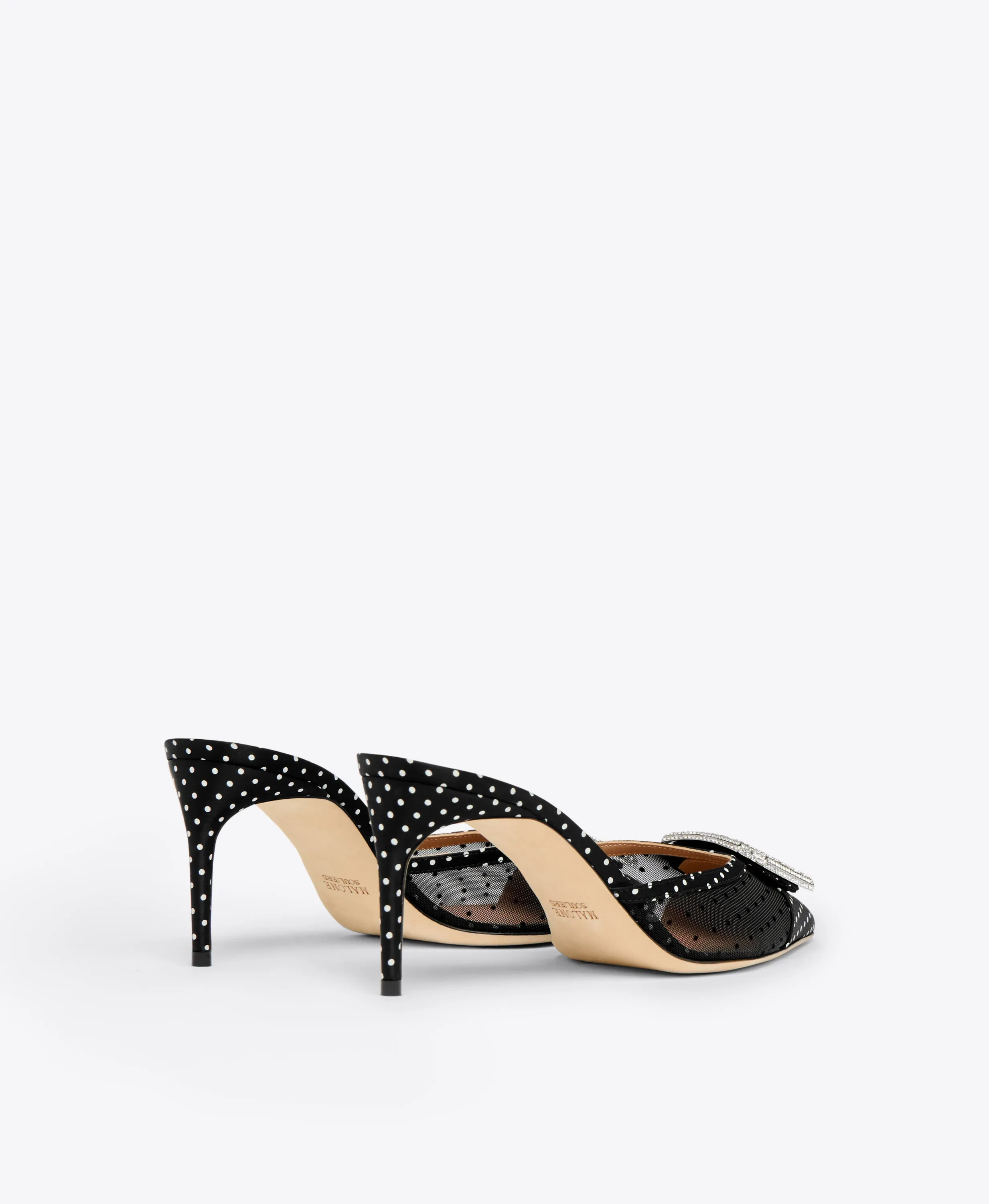 Mona 70 Black Polka Dot Satin Mules