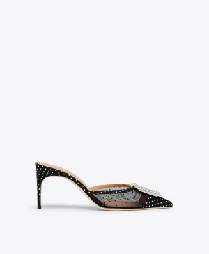 Mona 70 Black Polka Dot Satin Mules