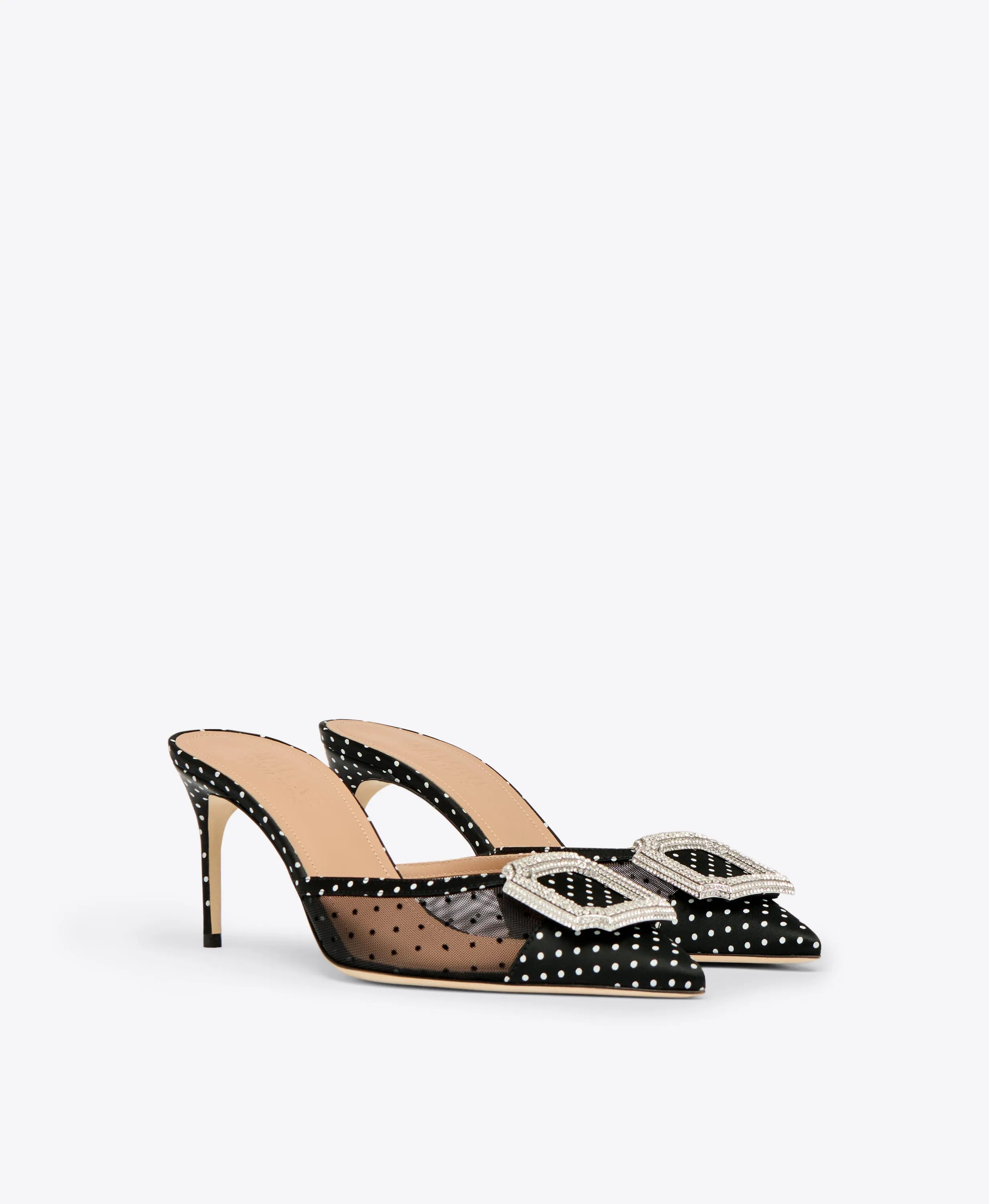 Mona 70 Black Polka Dot Satin Mules