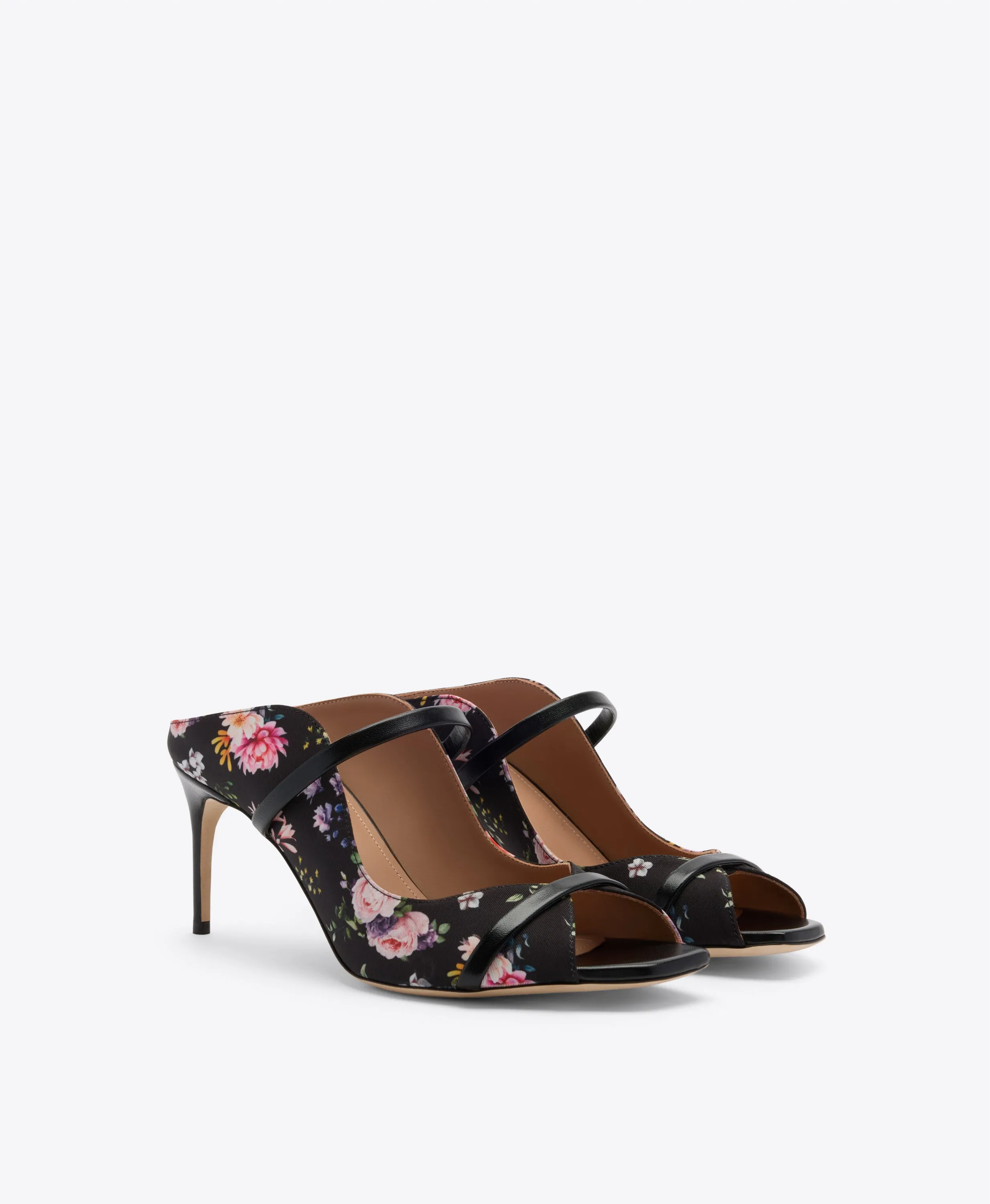 Noah 70 Black Floral Grosgrain Heeled Sandals