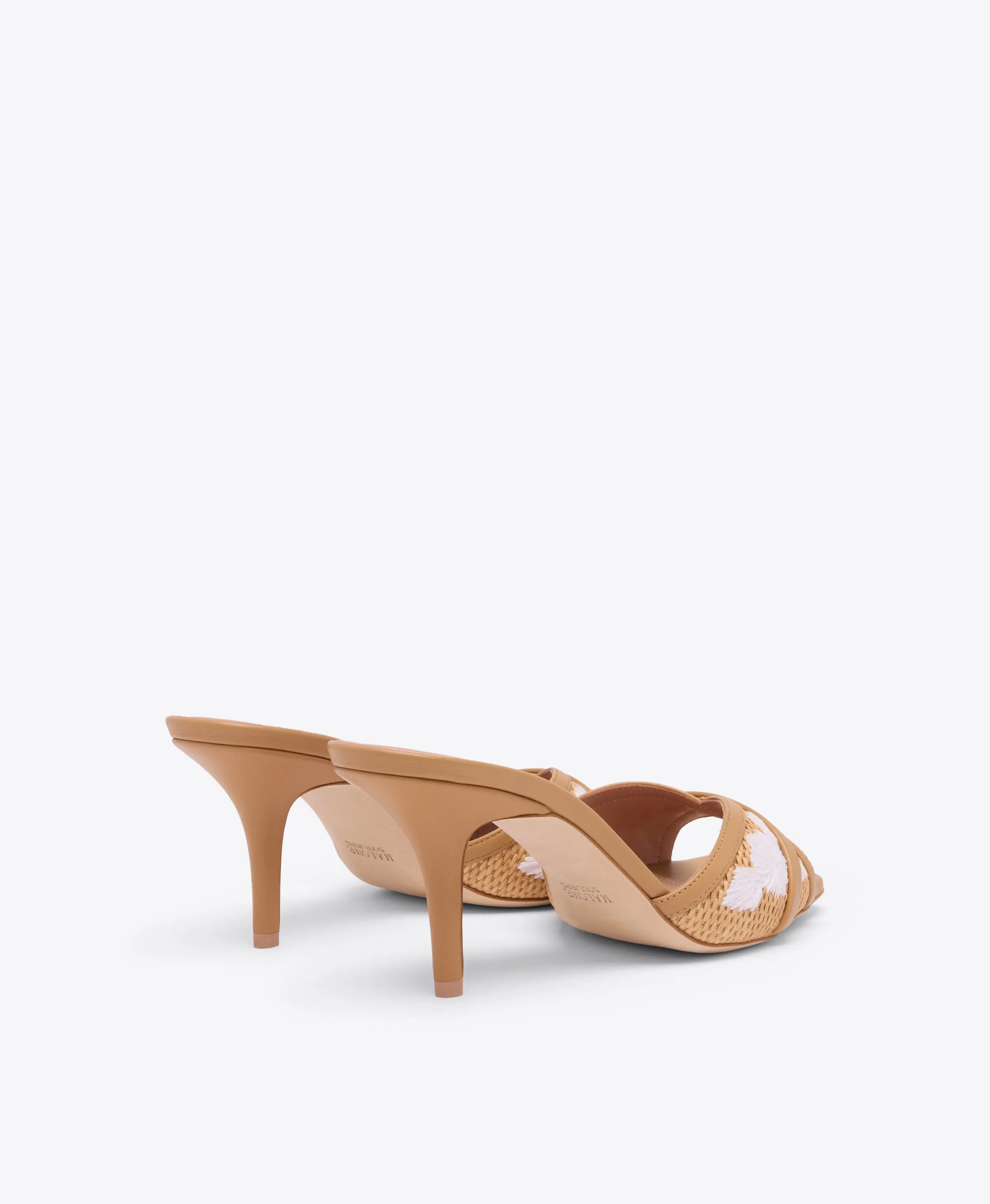 Perla 70 Camel Embroidered Raffia Heeled Sandals