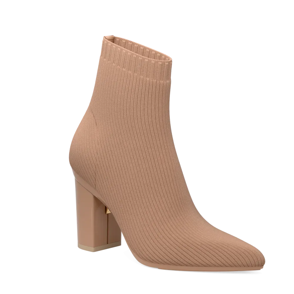 The Bootie - Latte Knit   Block Heel Kit 4 Latte - FINAL SALE
