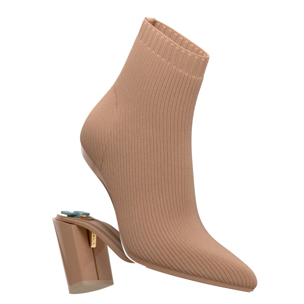 The Bootie - Latte Knit   Block Heel Kit 4 Latte - FINAL SALE
