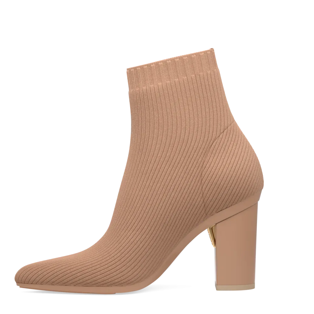 The Bootie - Latte Knit   Block Heel Kit 4 Latte - FINAL SALE