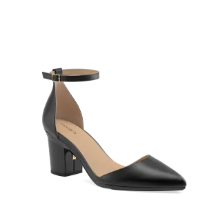 The D'Orsay Coal Satin   Block Heel Kit 3 Coal - FINAL SALE