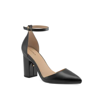 The D'Orsay Coal Satin   Block Heel Kit 4 Coal - FINAL SALE