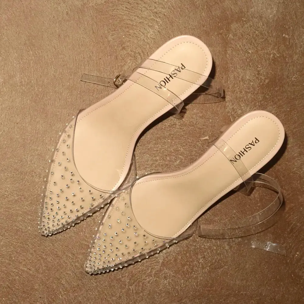The D'Orsay - Sand Transparent Rhinestone   Block Heel Kit 4 Sand - FINAL SALE