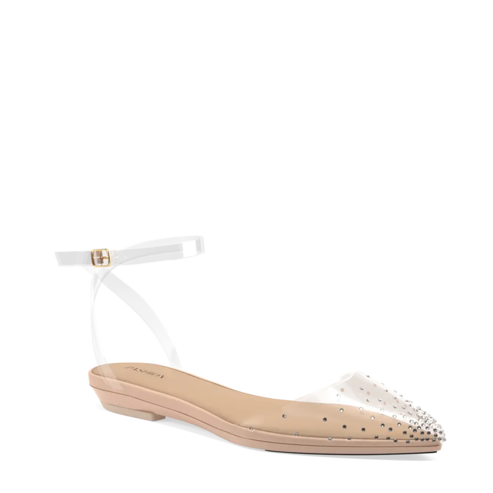 The D'Orsay - Sand Transparent Rhinestone   Block Heel Kit 4 Sand - FINAL SALE