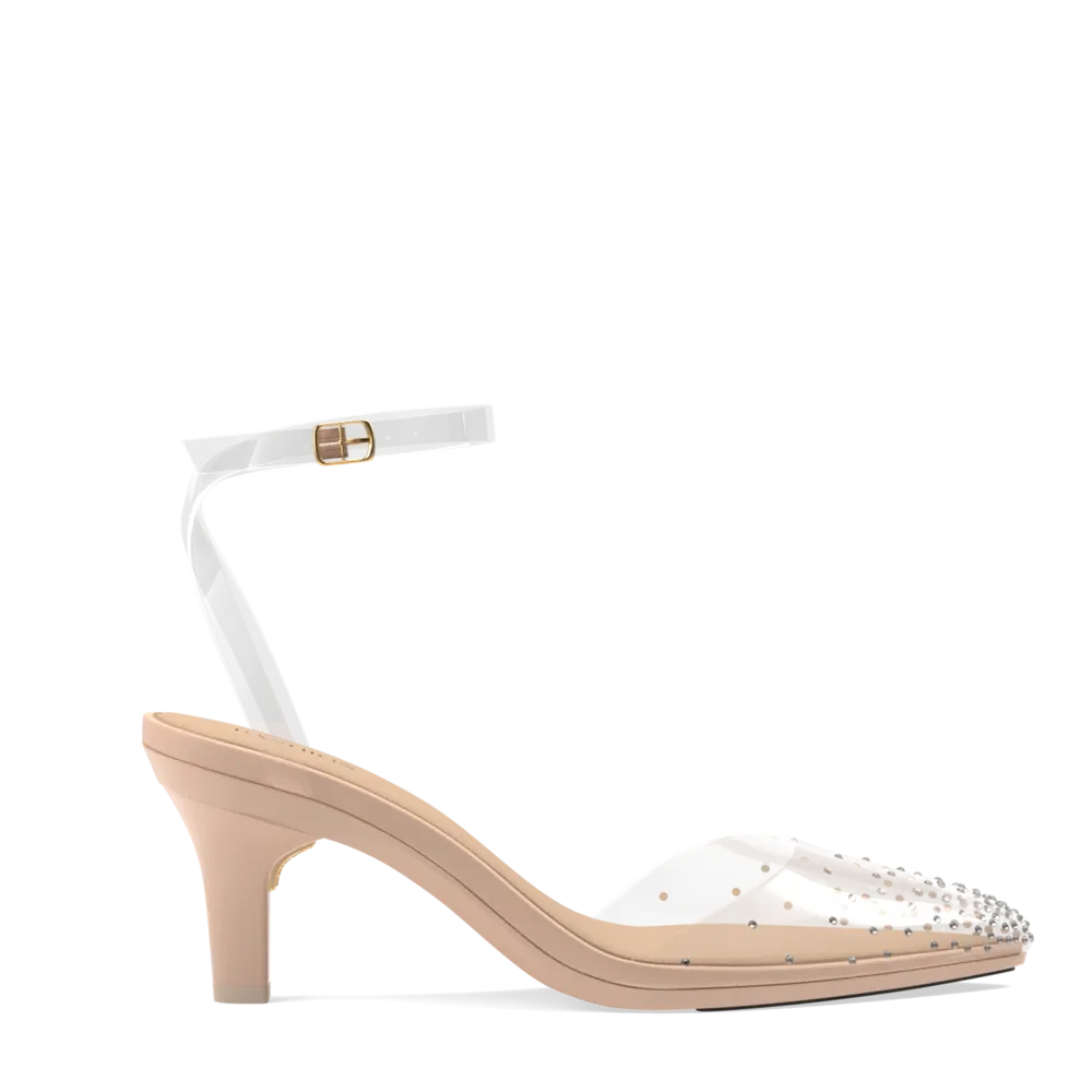 The D'Orsay - Sand Transparent Rhinestone   Stiletto Heel Kit 3 Sand - FINAL SALE