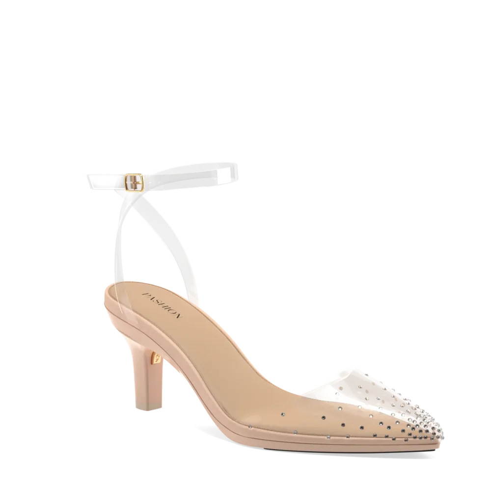 The D'Orsay - Sand Transparent Rhinestone   Stiletto Heel Kit 3 Sand - FINAL SALE