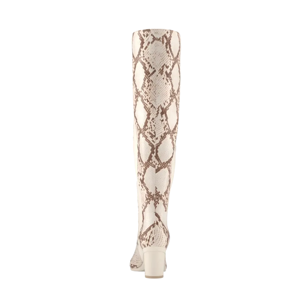 The Knee High Boot - Ivory Snakeskin 3 Block - FINAL SALE