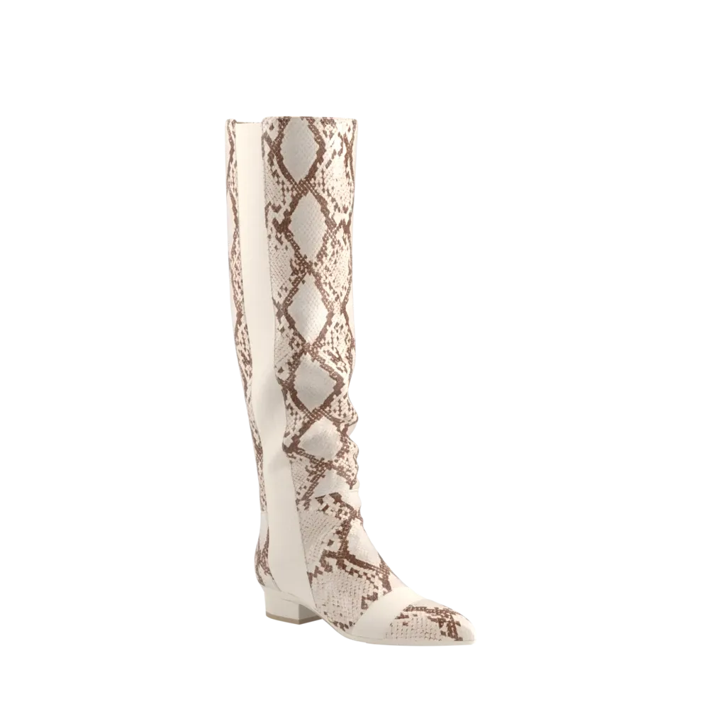 The Knee High Boot - Ivory Snakeskin 3 Block - FINAL SALE