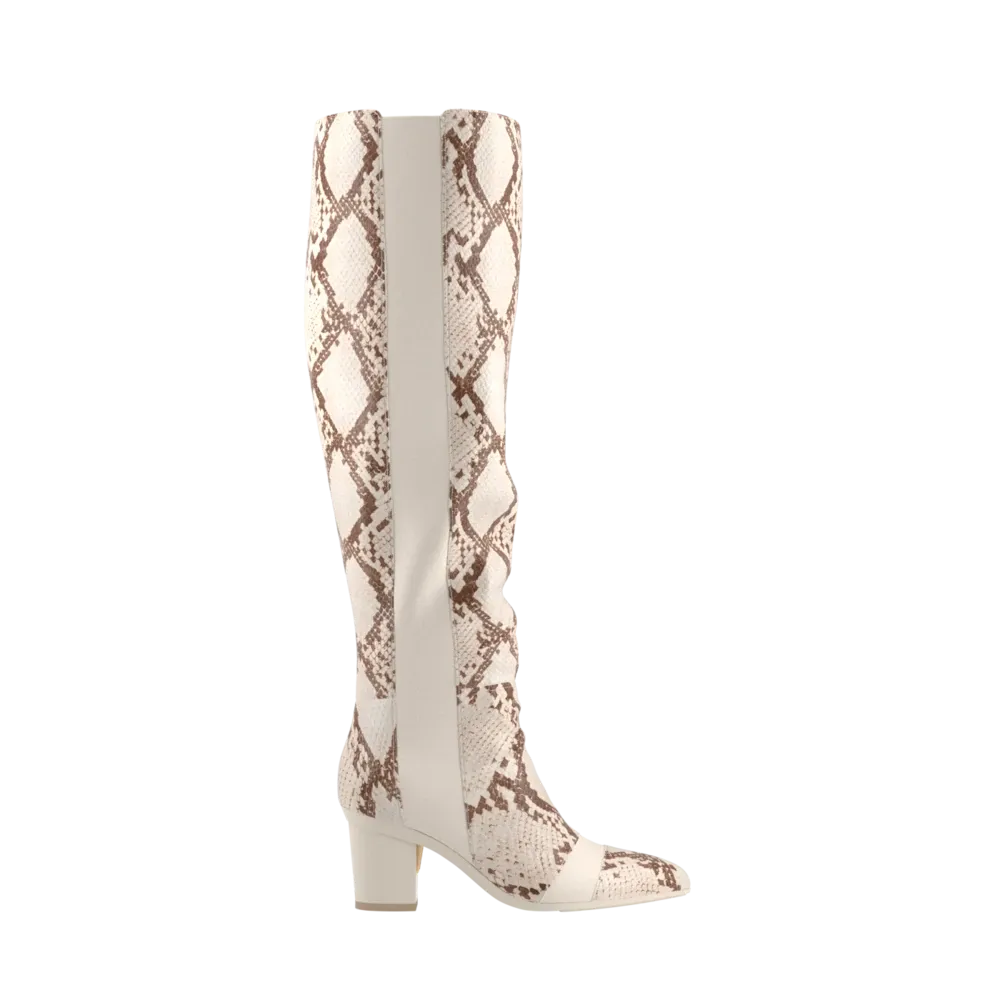 The Knee High Boot - Ivory Snakeskin 3 Block - FINAL SALE