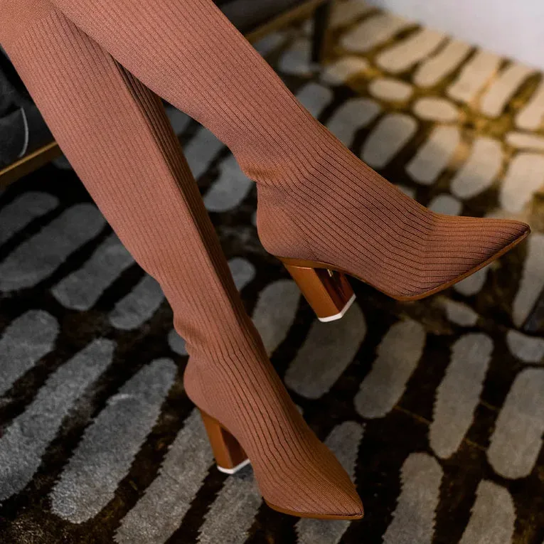 The Knee High Boot Walnut Knit   Stiletto Heel Kit 3 Walnut - FINAL SALE