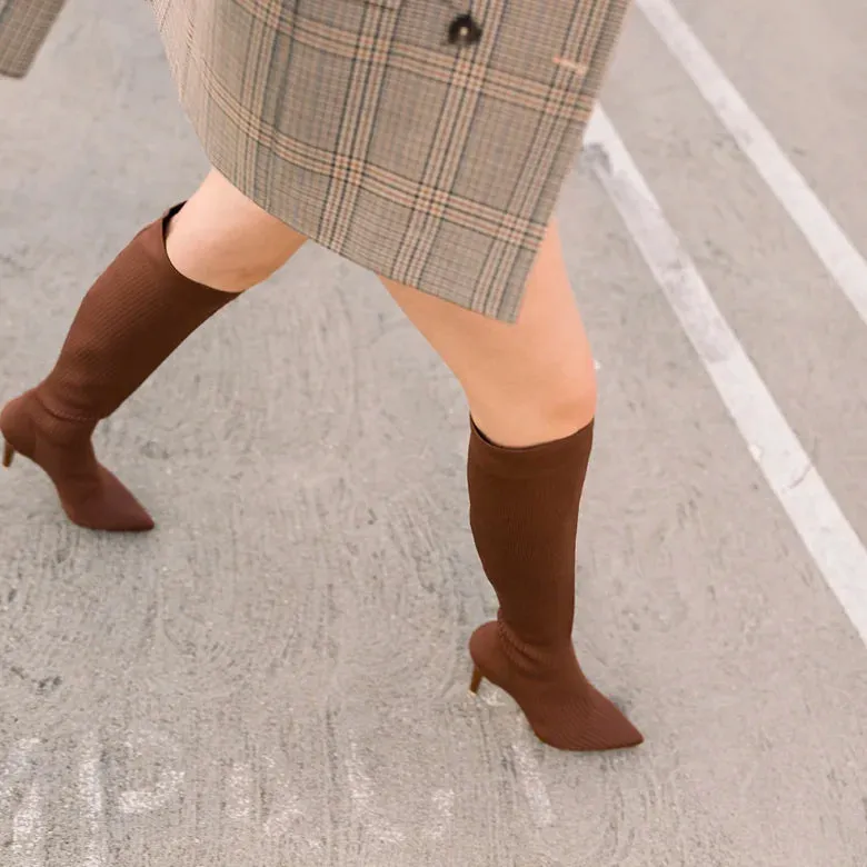The Knee High Boot Walnut Knit   Stiletto Heel Kit 3 Walnut - FINAL SALE