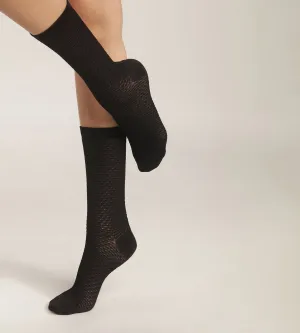 Women's socks in black viscose with embossed effect Dim Style